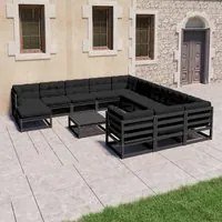 Set Divani da Giardino 13 pz con Cuscini Massello di Pino Nero cod mxl 39603