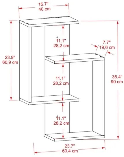 Libreria Sospesa 4 Mensole 60x20x90 Design Moderno Alain Bianca