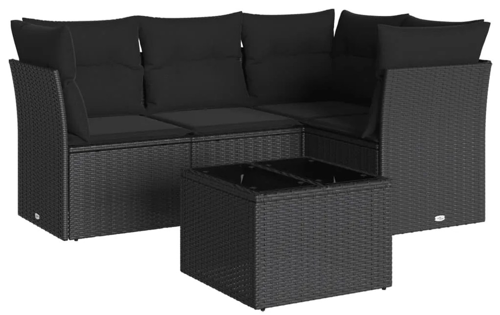 Set divani da giardino 5 pz con cuscini in polyrattan nero