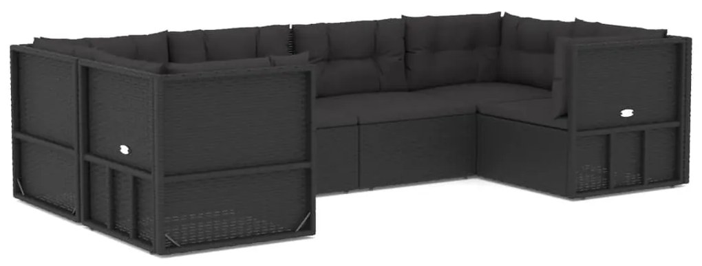 Set mobili da giardino 6 pz con cuscini in polyrattan nero