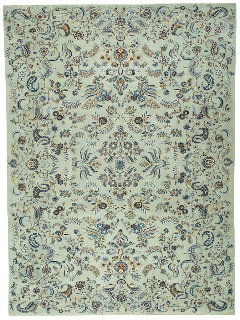 Kashan Tappeto 420x310 Verde (Iran) Annodato A Mano