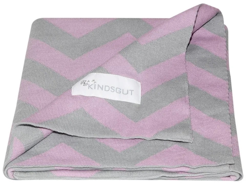 Coperta in cotone rosa-grigio Zigzag, 80 x 100 cm - Kindsgut
