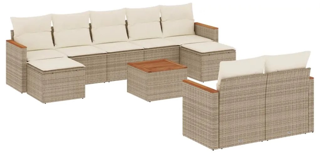 Set divano da giardino 10 pz con cuscini beige in polyrattan