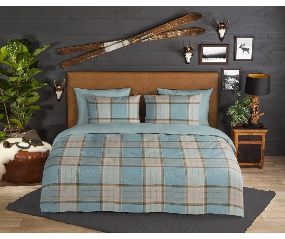 Set lenzuola letto una piazza e mezza in flanella blu 140x220 cm Jacco - Good Morning