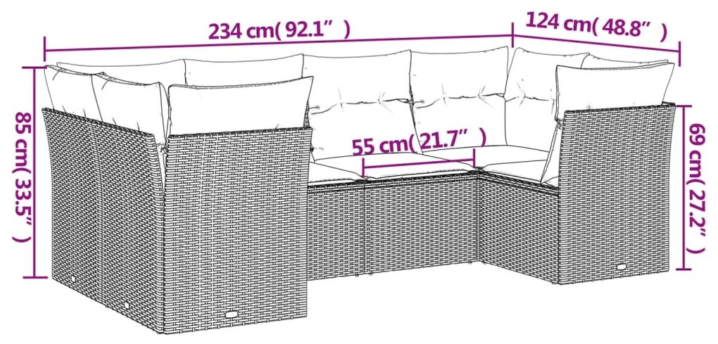 Set Divano da Giardino 6 pz con Cuscini Nero in Polyrattan