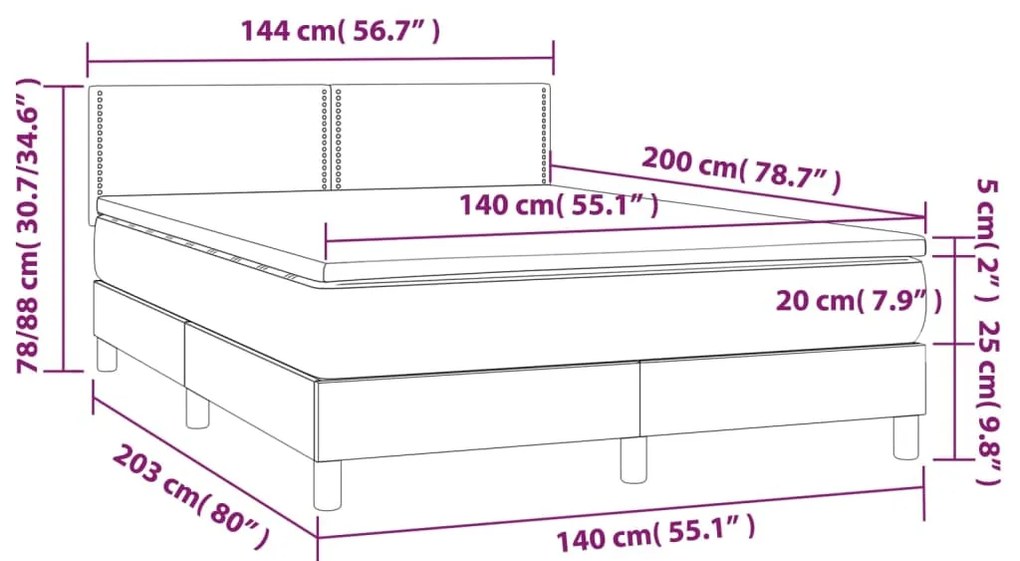 Letto a Molle con Materasso e LED Blu 140x200 cm in Tessuto