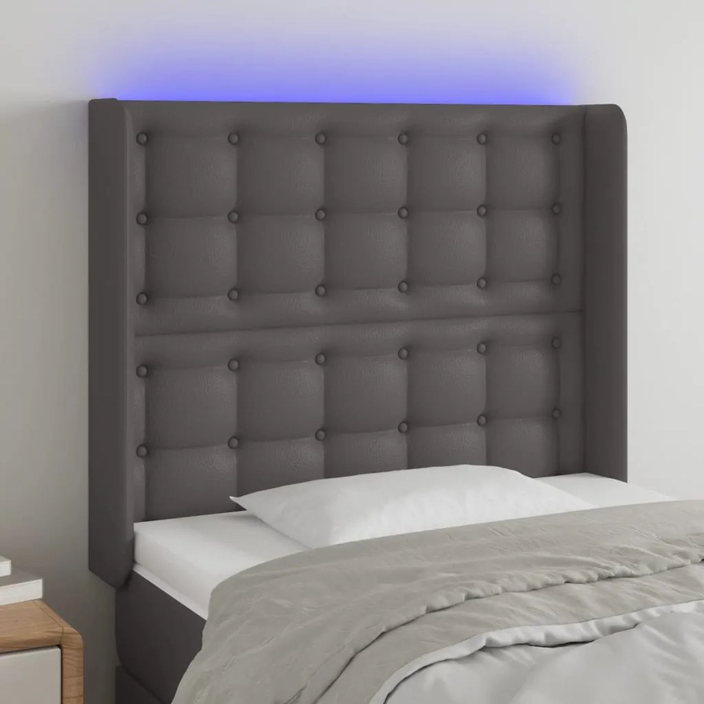 Testiera A Led Grigio 103x16x118/128cm İn Similpelle /