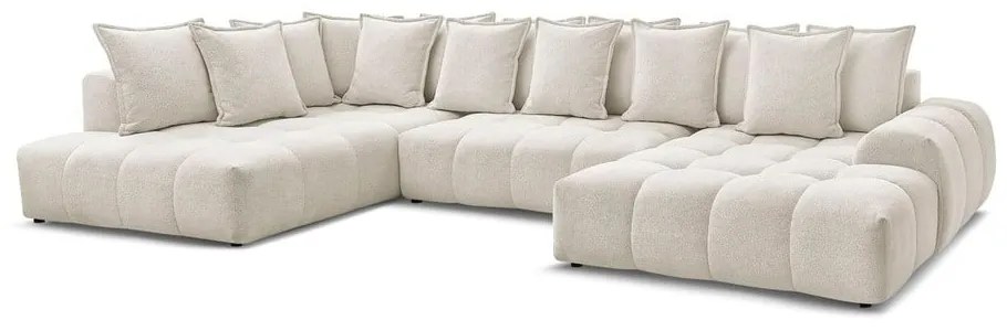 Divano angolare bianco allungabile e con contenitore (penisola a sinistra/a U) con rivestimento in ciniglia Everest – Bobochic Paris