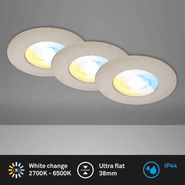 Briloner 7605032 - Set 3x LED plafoniera da incasso per bagno, 3xLED/4,9W/230V, IP44, cromo opaco