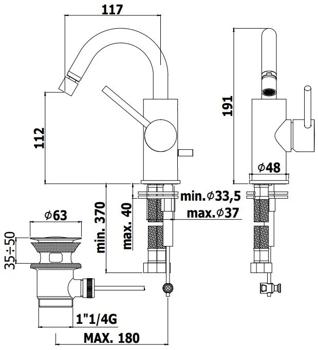 Paffoni Light Lig138st Miscelatore Bidet Girevole Canna Ad Ombrello Senza Piletta Steel Acciaio Inox