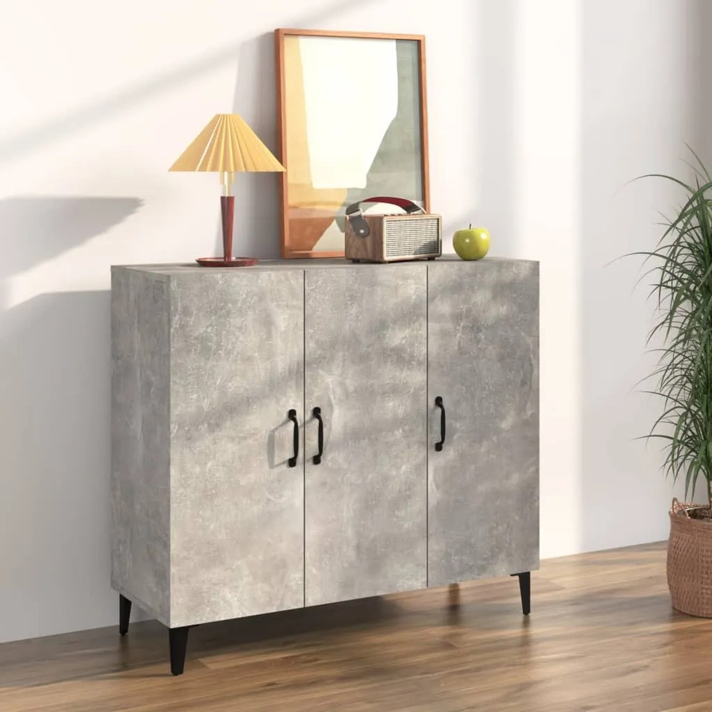 Credenza Grigio Cemento 90x34x80 Cm İn Legno Multistrato /