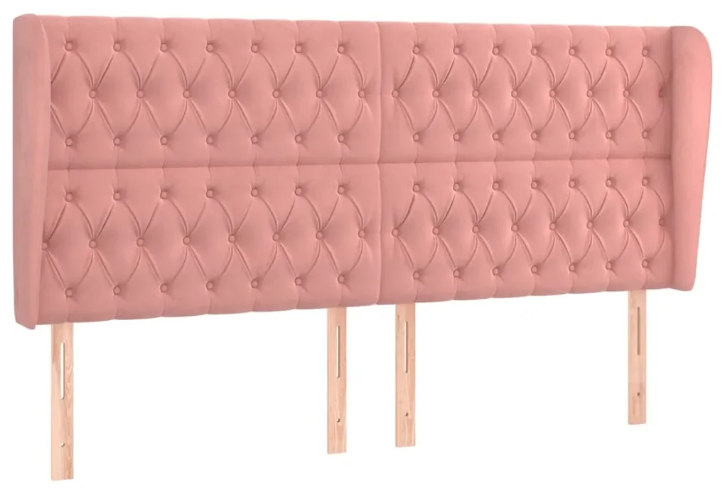 Testiera ad orecchio rosa 203x23x118/128 cm in velluto