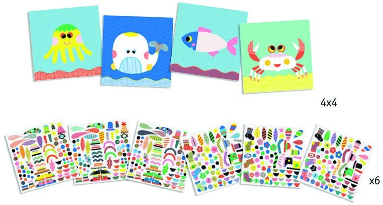Gioco d'arte con adesivi - animali marini
