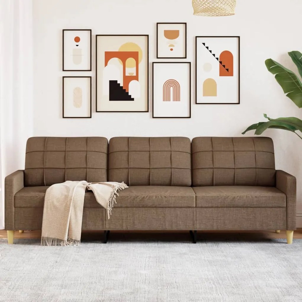 Divano A 3 Posti Marrone 210 Cm İn Tessuto /