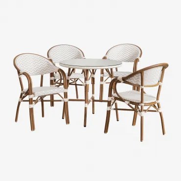 Set Di Tavolo Rotondo (ø80 Cm) E 4 Sedie Da Pranzo Impilabili Con Braccioli In Alluminio Brielle Bistro Gardenia Bianco - Nude Beige - Sklum