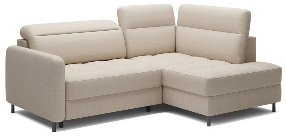 Divano angolare beige allungabile/con contenitore (con penisola a destra/a L) e rivestimento in velluto Barea – ELTAP