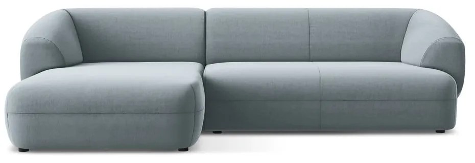 Divano angolare azzurro (con penisola a sinistra) con rivestimento in velluto Moana – Makamii