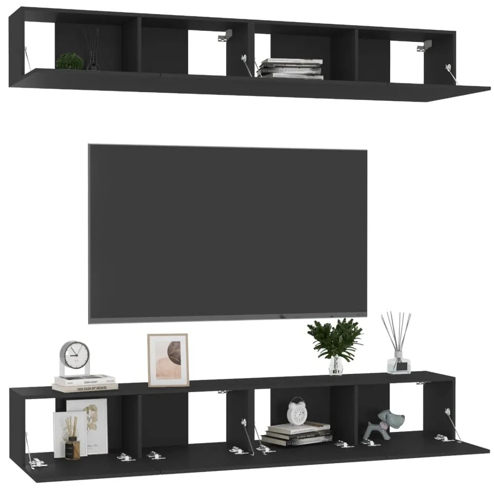 Mobili tv 4 pz nero 100x30x30 cm in truciolato