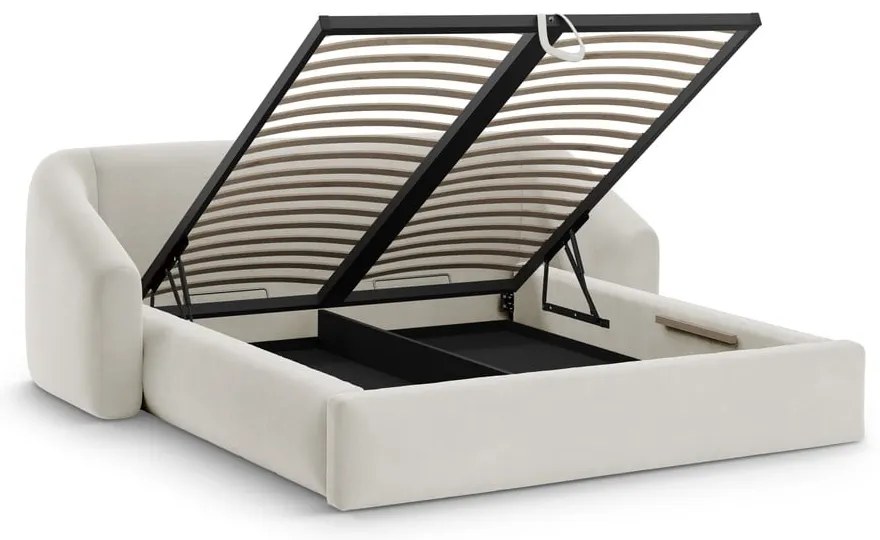 Letto matrimoniale imbottito beige con contenitore con rete inclusa 160x200 cm Campi – Cosmopolitan Design