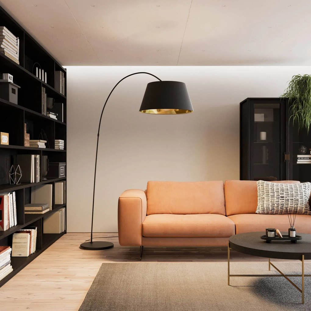 Lampada ad arco Esti Lindby, Nero, Soggiorno / Sala da pranzo, Tessuto / Stoffa / Seta, Moderno, Lampada da terra