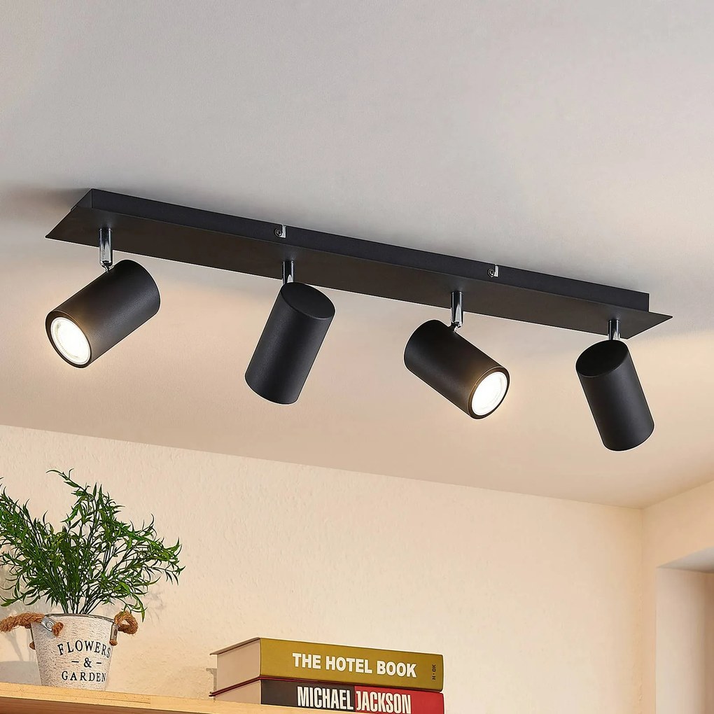 Faretto da soffitto Lindby Joffrey, 70 cm, nero, a 4 luci, GU10