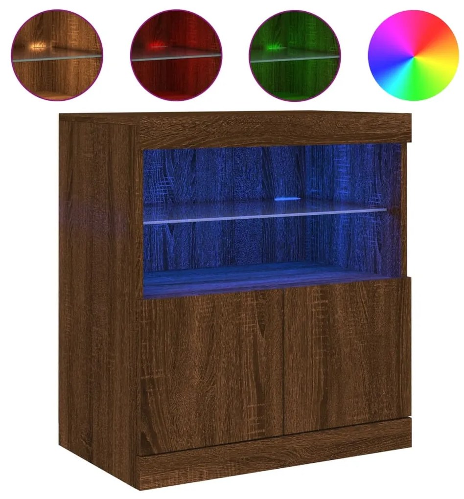 Credenza con luci led rovere marrone 60x37x67 cm