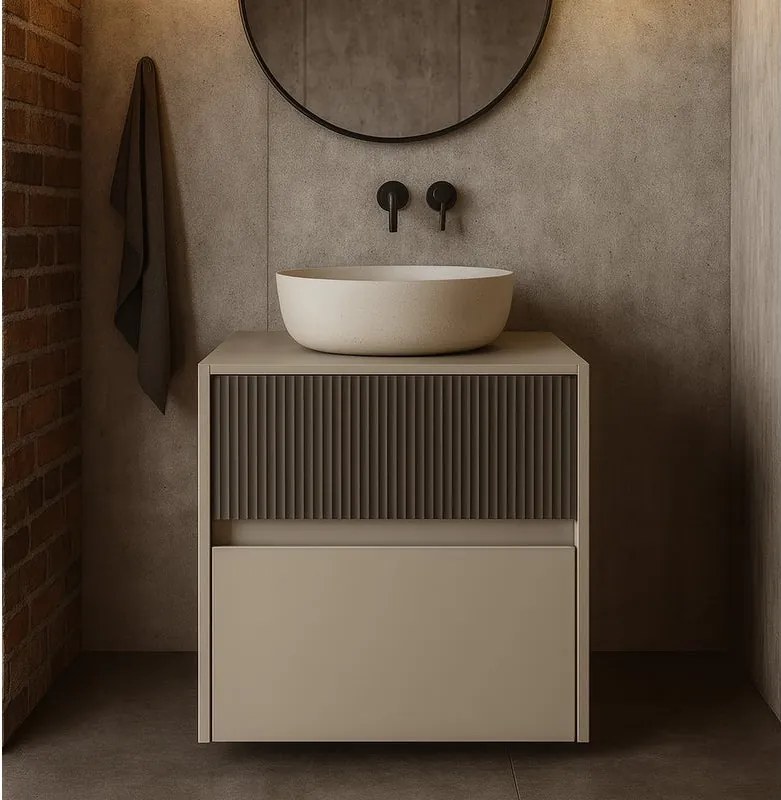 Mobile da bagno sospeso sotto lavabo Niwa 2 cassetti L 59.5 x H 50 x P 45.5 cm Beige Greige e Beige Greige carbone cannettato