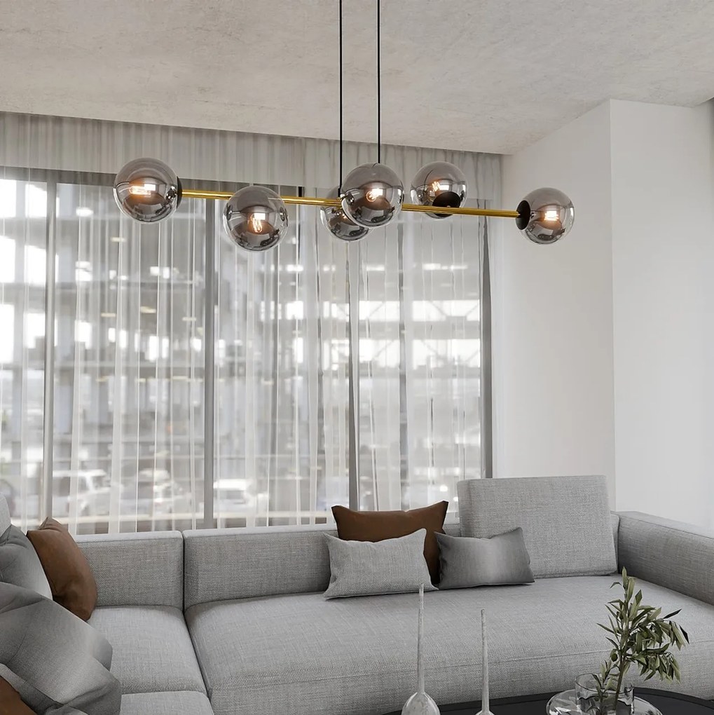 Lampadario a sospensione GRAVITY 6 Nero/Bianco e Oro 6xE14