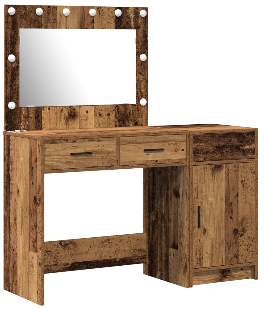 Set di tavolo da trucco 2 pezzi con led in legno vecchio e legno ingegnerizzato