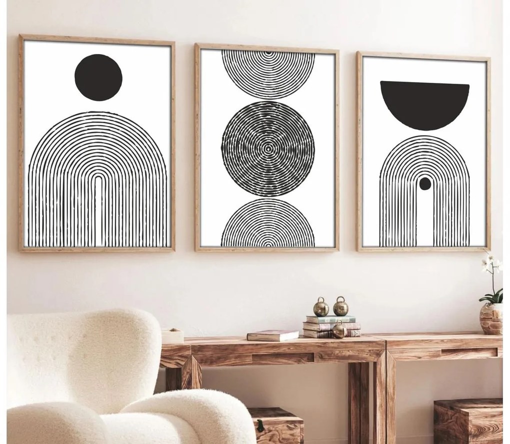 SET 3x Foto in cornice 50x70 cm nero/bianco