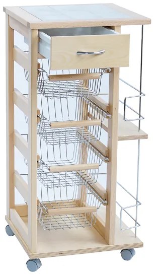 Carrello salvaspazio con cesti portafrutta e portabottiglie Naturale
