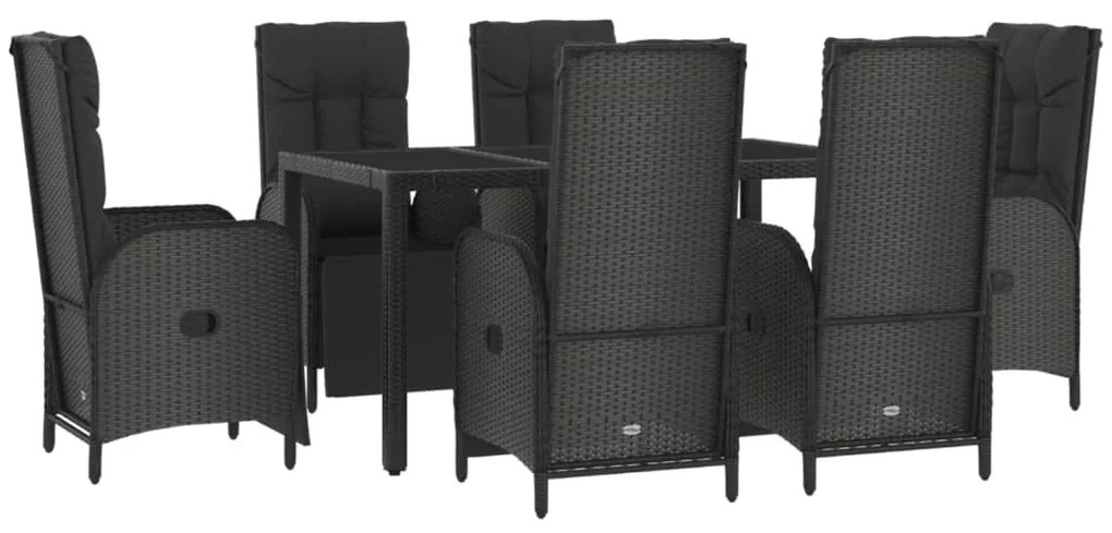 Set da pranzo giardino 7pz nero e grigio con cuscini polyrattan