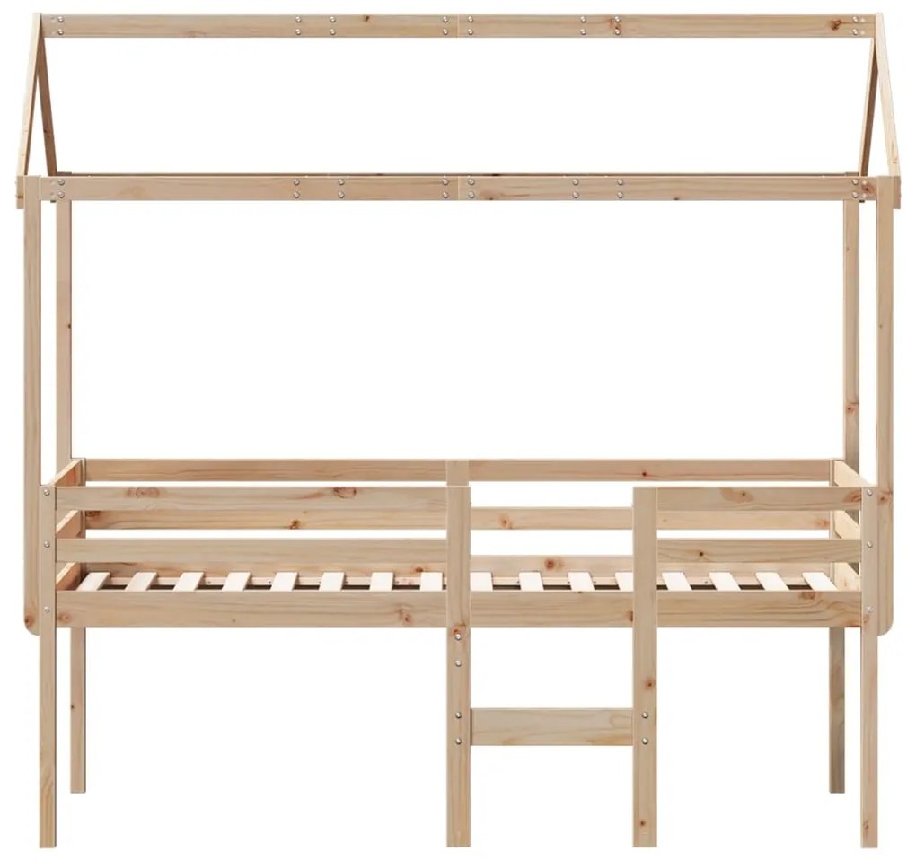 Letto a soppalco con tetto 75x190 cm in legno massello di pino