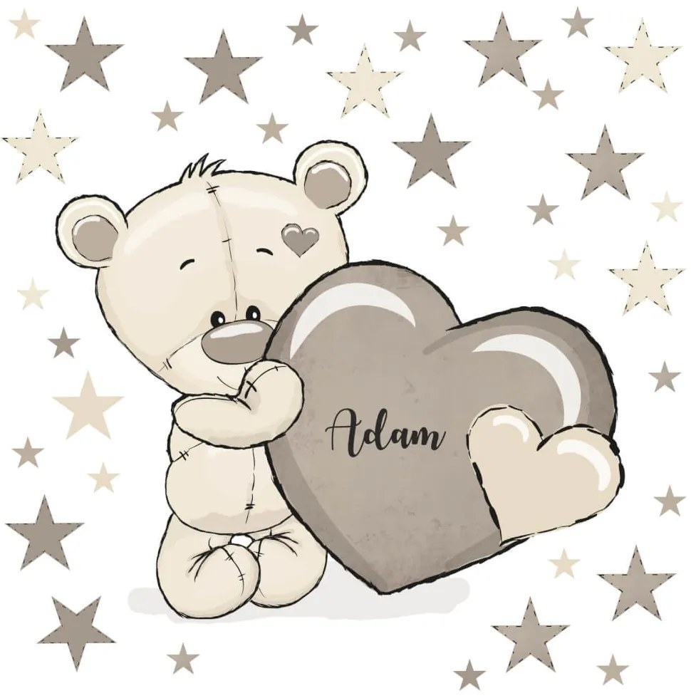 Adesivi murali per bambini - Orso con cuore marrone e nome | Inspio