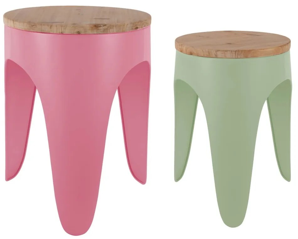 Set di sgabelli verdi/rosa in metallo 2 pz Double Funky – Leitmotiv