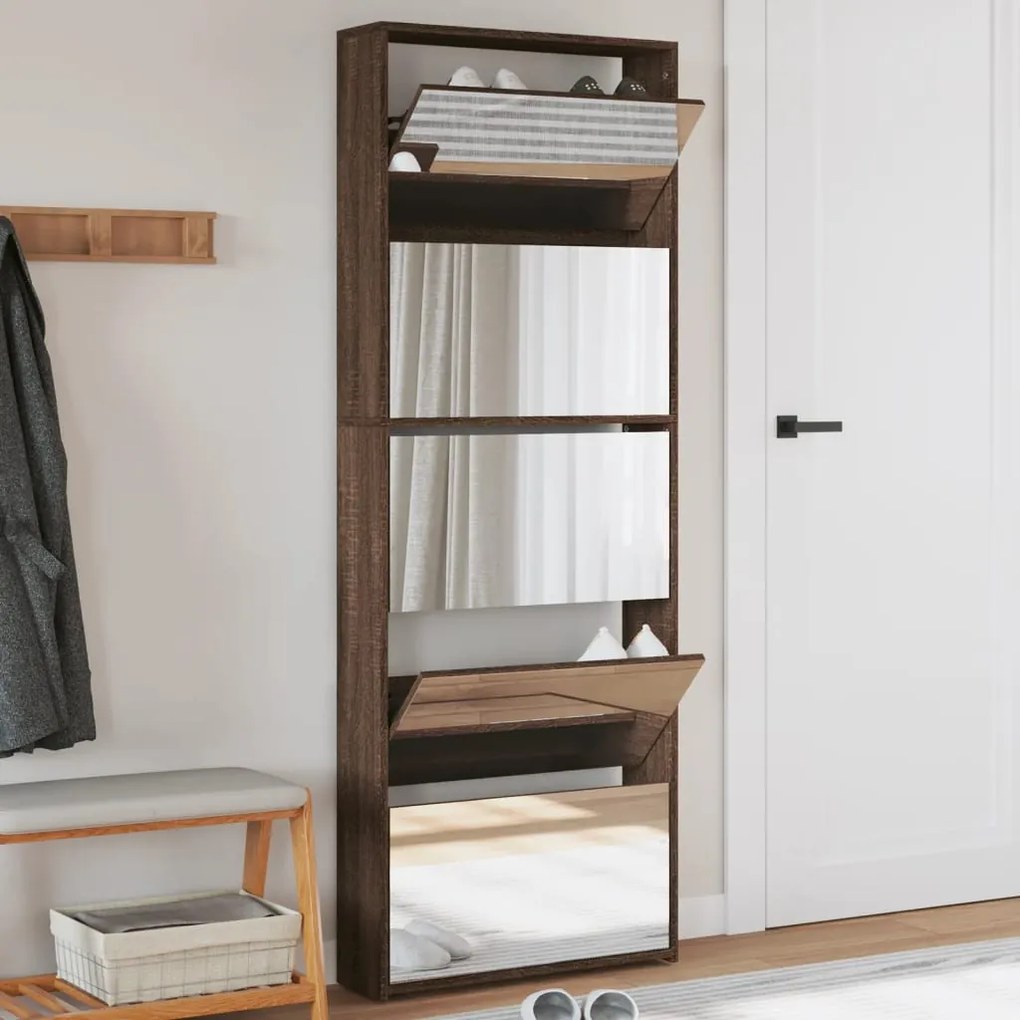 Scarpiera Con Specchio A 5 Livelli Rovere Marrone 63x17x169,5cm /