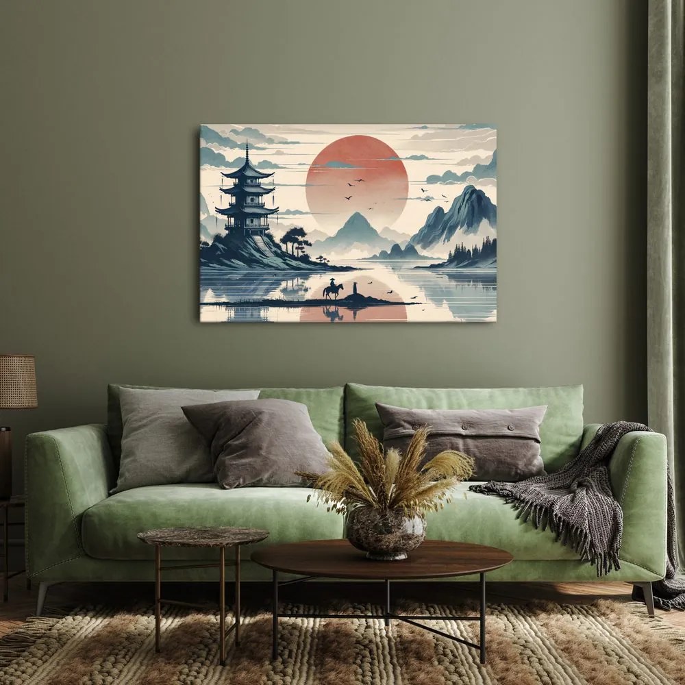Quadro su tela – Paesaggio giapponese con cavaliere