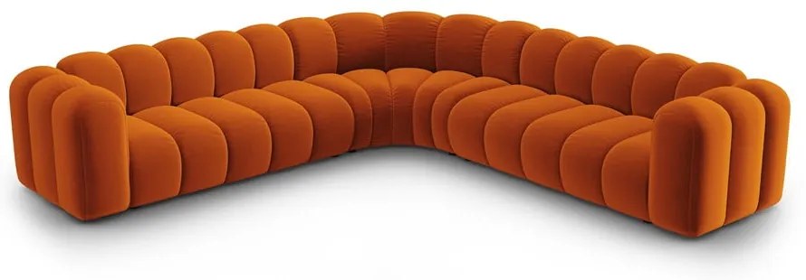 Divano angolare componibile color mattone con rivestimento in velluto Lupine – Micadoni