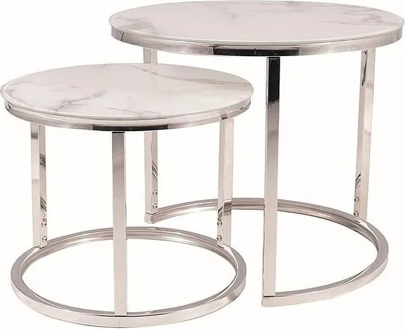 Set di 2 Tavolini da caffè Atlanta B II effetto marmo bianco/argento