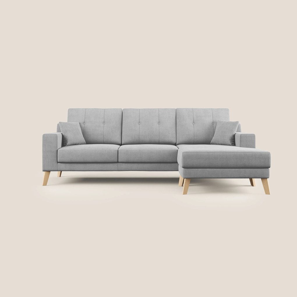 Danish divano angolare REVERSIBILE in tessuto morbido impermeabile T02 grigio chiaro