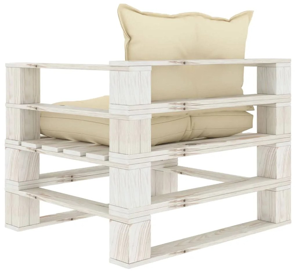 Poltrona da giardino pallet con cuscini crema in legno