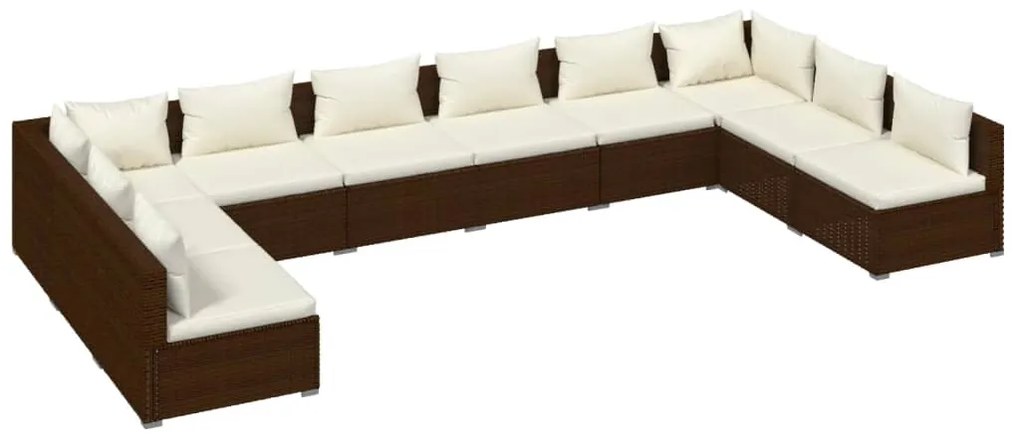 Set Divani da Giardino 10 pz con Cuscini in Polyrattan Marrone