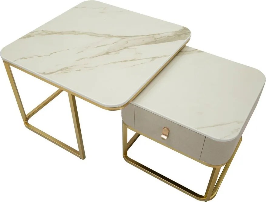 Set di tavolini da salotto color crema/dorati con effetto marmo 2 pz 50x70 cm Beauty – Mauro Ferretti