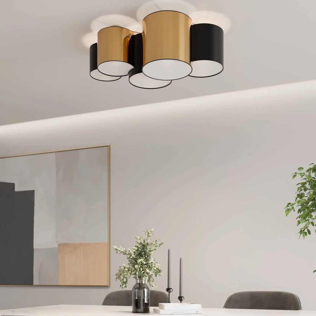 TK Lighting Plafoniera Mona a 5 luci, nero/oro