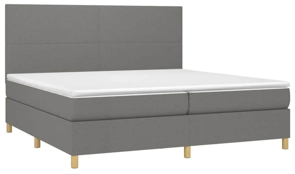 Letto a molle materasso e led grigio scuro 200x200cm in tessuto