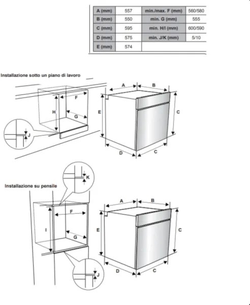 Forno Elettrico Incasso 60X58 cm 72L statico Nero Atlantic