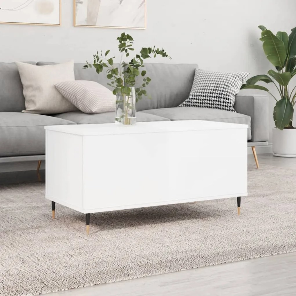 Tavolino Salotto Bianco Lucido 90x44,5x45 Cm Legno Multistrato /