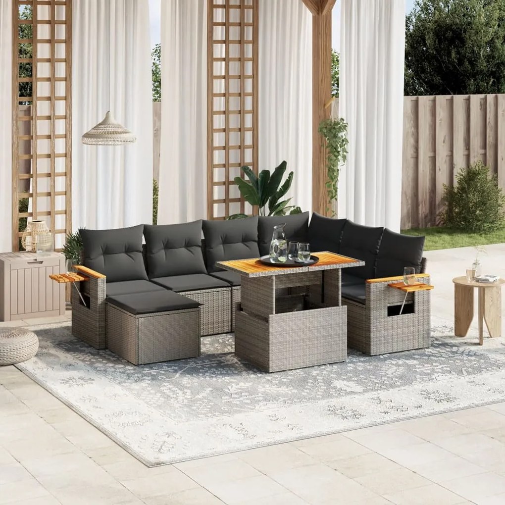 Set divano da giardino 8 pz con cuscini grigio in polyrattan