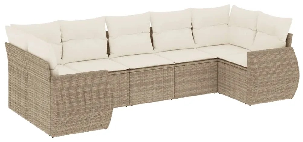 Set Divani da Giardino 7 pz con Cuscini Beige in Polyrattan