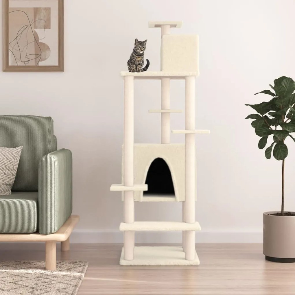 Albero per gatti con tiragraffi in sisal crema 154 cm